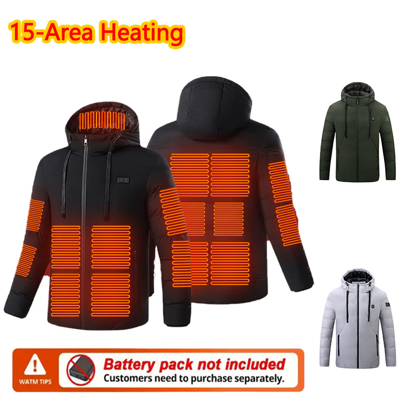 Outdoor Sport Jacket Men - 15 منطقة ساخنة الشتاء مقنعين سترة